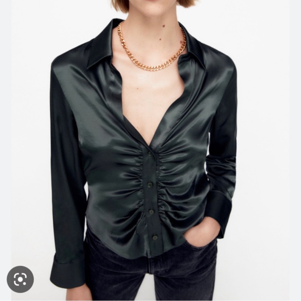 Zara Green Ruched Button Up